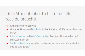 Angebot zum Studentenkonto der Bank Austria